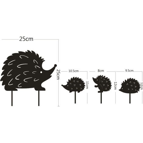 Lot de 4pcs figurine animale en Métal fer la famille d'hérissons Statue Silhouette Décorative Ornement，noir (1/4)