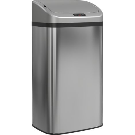 Poubelle automatique 48 L en acier inoxydable avec capteur infrarouge, ouverture rapide, pour cuisine ou bureau, finition argentée (1/5)