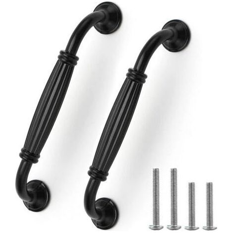 BARKBUSTERS Lot de 12 poignées de porte d'armoire en aluminium de style européen noir - Poignées de tiroir à nœud long , trou central 128 mm