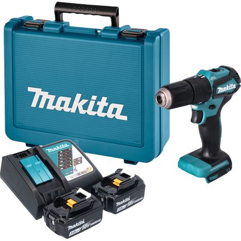 Taladro atornillador de percusión a batería Makita DHP 483 RFE, 18 V, 40 Nm, sin escobillas + 2 baterías de 3,0 Ah + cargador + maletín (1/5)
