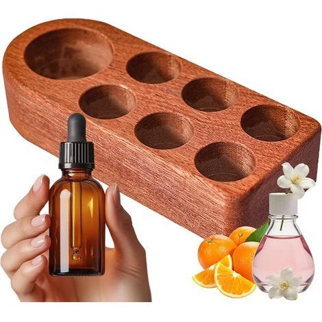 Ebony Support pour Huiles Essentielles - 1 Grand et 6 Petits Compartiments, Organiseur et Présentoir en Bois pour Huiles Essentielles, Organiseur de Maquillage pour Coiffeuse (1/5)