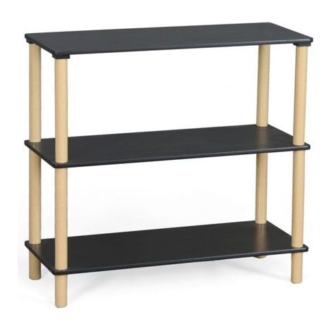 Étagère de rangement - JUANIO - 80x35x75 cm - 3 niveaux - Noir & pieds effet bois clair - Charge 5 kg/étagère (1/4)