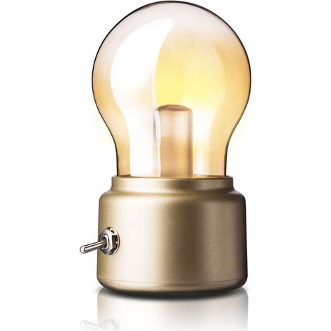 Lampe de chevet à ampoule rétro veilleuse USB rechargeable créative table LED l'ancienne petite décorative Doré (1/5)