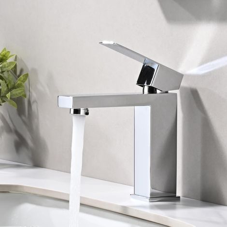 Moderne Robinet Salle de Bain, Mitigeur de Lavabo Design Elégant, Eau Chaude et Froide Disponible, Robinetterie en Acier Inoxydable Chromé G 3/8 (1/5)
