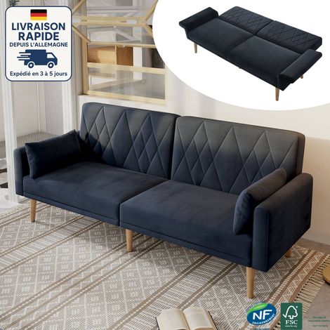 Canapé convertible double avec fonction couchage, revêtement en velours doux, pour le salon, la chambre ou le studio - 130x75x80 cm, Noir (1/5)