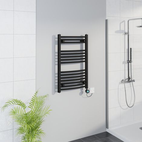 WiFi Thermostatic Curved Towel Rail Timer Black 800x500mm