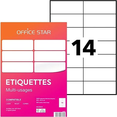 Étiquette multi-usages 105 x 42,4 mm Avery Office Star blanche - Boîte de 1400 (1/4)