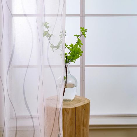 Rideaux Gris et Blancs pour Le Salon Rideaux et Voilages Gris Clair à Motifs de Vagues pour la Cuisine de la Chambre à Coucher 225 Cm de Long Transparent avec Oeillet (1/5)