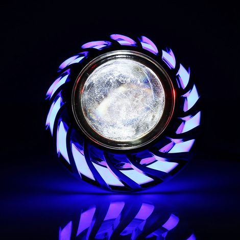 Phare Moto LED Projecteur Lentille Simple Halo Œil d'Ange Démon Feu Bleu (1/5)
