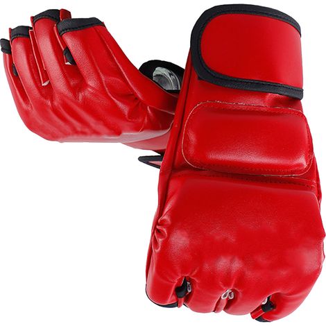 Gants de MMA unisexes demi-doigts, paumes ouvertes, pour l'entraînement au combat, rouges (1/5)