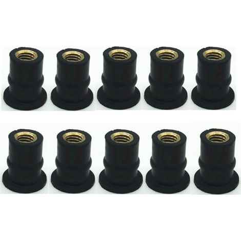 SHINING HOUSE 10 Pcs M5 Pare-brise Wellnut,Écrou de Puit Écrou de Pare-Brise de Moto Boulon de Pare-Brise en Caoutchouc et Laiton Métrique Boulon de Vis de Pare-Brise (Straight convexity, M5)，1.21.21.
