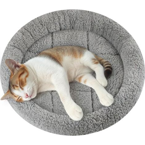Tapis-lit douillet en peluche pour chat — Rond de 11,8 pouces, lit auto-chauffant pour animaux (Petit modèle) (1/5)