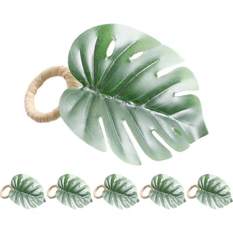 Lot de 6 attaches-serviettes délicates à motif de feuille de tortue verte en PP, pour banquets. (1/5)
