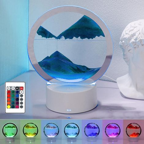 Lampe de Sable 3D, Sablier Décoratif à Changement de Couleur RVB, Image Dynamique Rotative à 360°, Peinture Qui Coule pour Maison et Bureau (Bleu) (1/5)