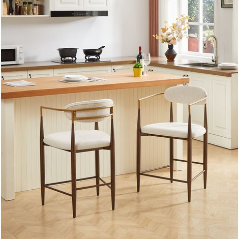 Tabouret de bar en tissu beige, lot de 2, avec accoudoirs, style vintage moderne, structure fine, pour cuisine,55×59×94cm (1/5)