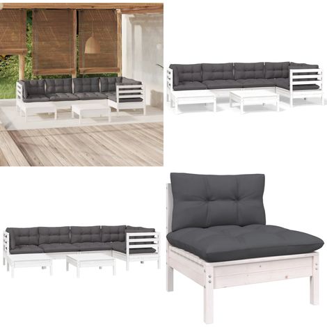 Salon de jardin 7 pcs avec coussins blanc bois de pin massif - Salon De Jardin - Mobilier De Jardin - Ensemble Salon De Patio - Meubles De Terrasse - Set De Salon Extérieur - Home & Living (1/5)