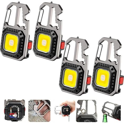 MAKDAK Cob Portachiavi Torcia da Lavoro – 2 Portachiavi Ricaricabili EDC, Torcia Super Luminosa per Riparazione Auto, Emergenza (Argento) (1/5)