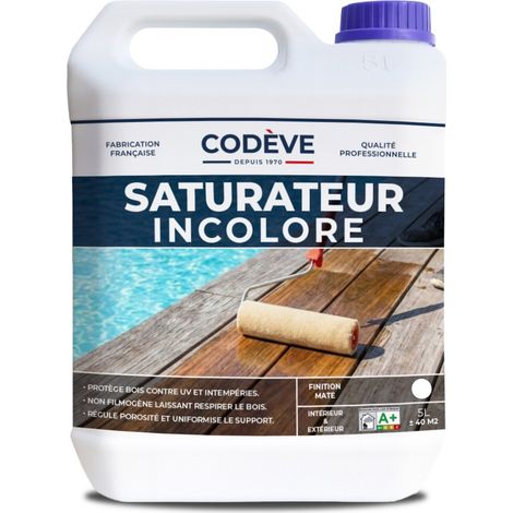 Codève Bois – Saturateur bois incolore 5 L – Protection durable sans masquer les veines – Séchage rapide – Pour bois dur et teck