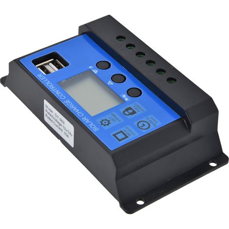 Contrôleur de charge solaire avec écran LCD, deux ports USB, contrôle intelligent, CC 12 V–24 V, 10 A (1/5)