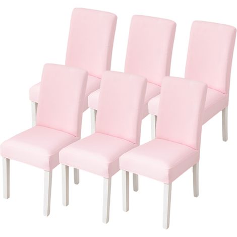 Lot de 6 housses extensibles pour chaises de salle à manger, amovibles et lavables en spandex doux, pour cuisine, hôtel, banquet, rose. (1/5)