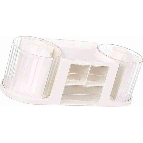 360° drehbarer Stiftehalter aus Kunststoff, Schreibtisch-Organizer mit 2 Stifthaltern und Schublade für Büro- und Schulbedarf, Weiß (1/5)