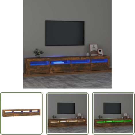 The Living Store Meuble TV avec lumières LED Chêne fumé 240x35x40 cm - Meuble Tv - Meuble Audiovisuel - Télévision Murale - Étagère Tv - Meuble Rangement (1/5)