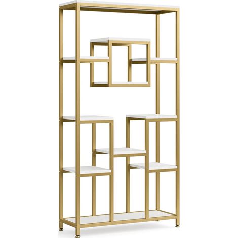 CHICFURN Libreria aperta 90 x 34 x 182 cm in metallo e legno, oro e bianco (1/5)
