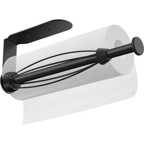 Porte Sopalin Déchirable à Une Main, Adhésif & Perçage Porte Essuie Tout sous l'cabinet, Mural Porte-Serviettes en Papier pour Cuisine/WC (Noir) (1/5)