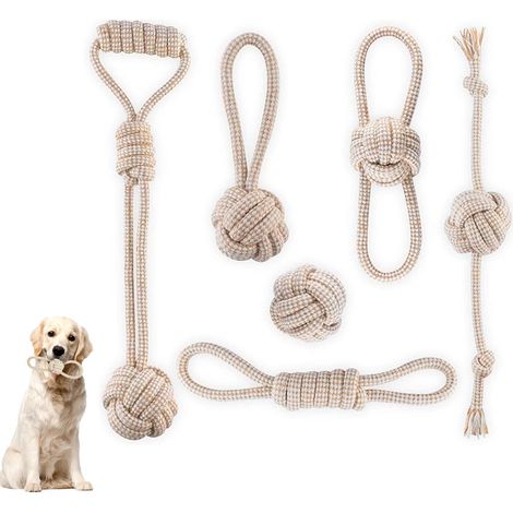 6 Pezzi Corda Gioco per Cani, Corda di Cotone per Cani, Corda Giocattolo per Cani con Nodo, Indistruttibili Giochi per Cani da Masticare per Cani Cuccioli di Taglia Media E Grandi (1/5)