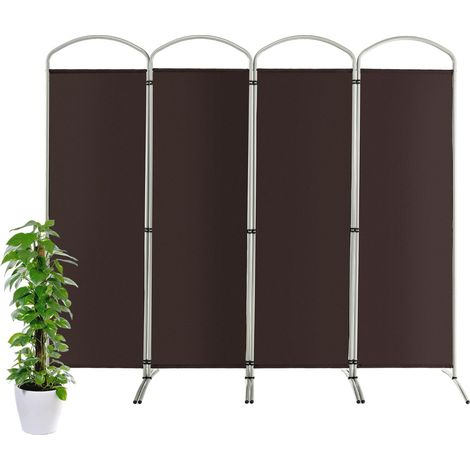 Paravento pieghevole a 4 pannelli da 188cm, Divisorio in tessuto per ambienti interni casa ufficio Marrone (1/4)