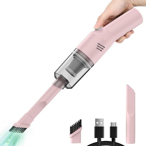 Akku Handstaubsauger Kabellos, USB-C Wiederaufladbar, Stark & Kompakt, Rosa (1/5)