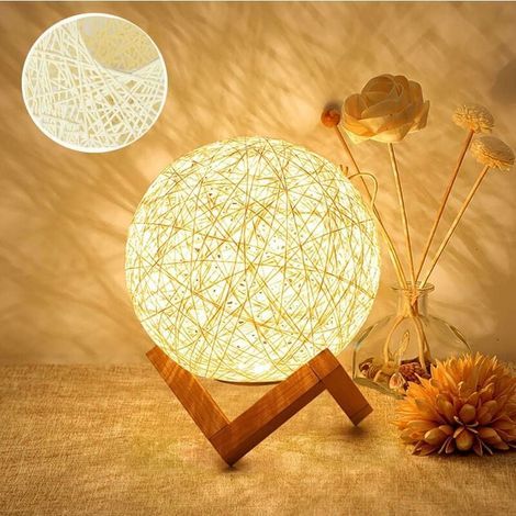 ZOLGINAH Veilleuse LED, Lampe de Chevet, Lampe d'Ambiance de Chambre en Rotin et Bois, USB Rechargeable (1/5)