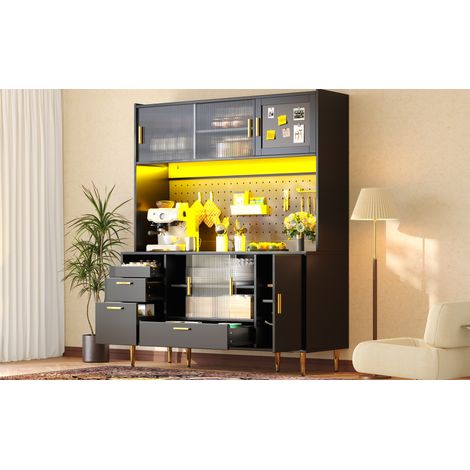Credenza cucina LED con ante scorrevoli MDF nera OKMYHOME (1/5)
