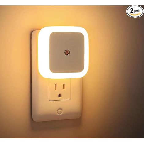 Lot de 2 veilleuses LED à brancher sur le mur, 0,5 W, allumage/extinction automatique pour chambre d'enfants, salle de bain, couloir, cuisine (1/5)