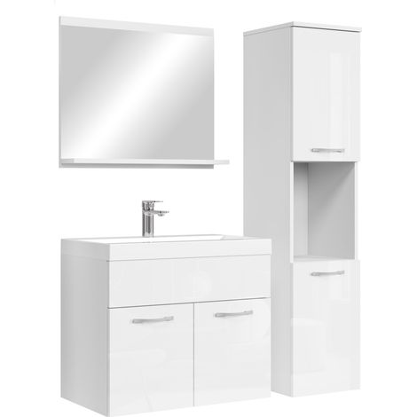 Badplaats – Ensemble de meubles de salle de bain 4 pièces – Lavabo en marbre artificiel – Dimensions 600x350mm – Meuble haut 1315mm blanc