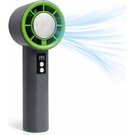 Ventilateur manuel avec fonction de refroidissement intégrée jusqu'à 5° Celsius - Mini ventilateur - Ventilateur de poche avec USB C rechargeable portable (Gris/Vert) (1/4)