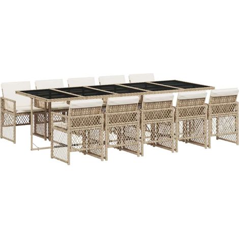 Maison Exclusive - 11-tlg. Garten-Essgruppe mit Kissen Beige Poly