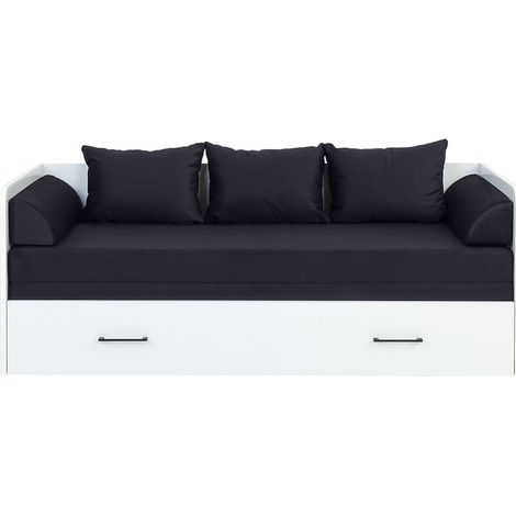 Lit, canapé convertible 80-160x200 cm coloris Blanc Brillant avec coffre de rangement, matelas et 3 oreillers noir - Longueur 200,5 x Profondeur 79/154 x Hauteur 73 cm (1/4)