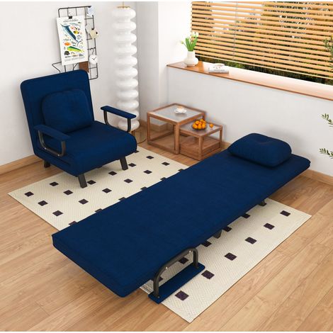 MODFU – Poltrona relax regolabile in 5 posizioni con schienale reclinabile 180°, rivestimento in ciniglia e struttura in metallo, 1 collo – Blu (1/5)