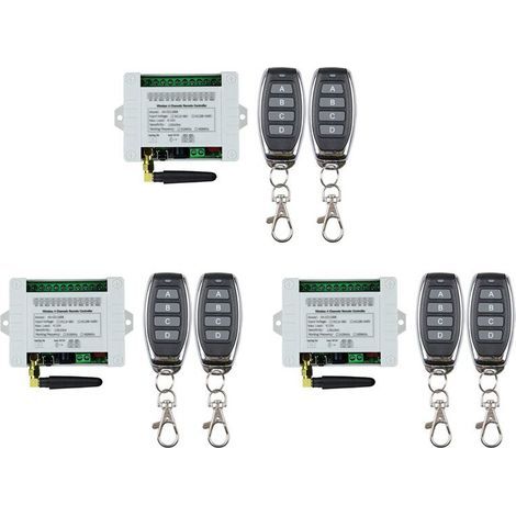 Compatible avec les systèmes 12V, 24V, 36V, 10A, 433MHz, récepteur + émetteur de télécommande à relais RF sans fil 4 canaux (4 canaux, 3 récepteurs, 6 télécommandes) (1/4)