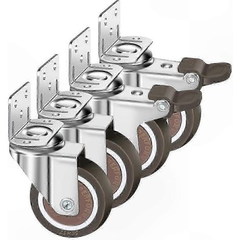 Satz mit 4 Lenkrollen 50 mm, Tragfähigkeit 100 kg, L-förmige Räder mit Bremse, 360°-Drehung für den Innen- und Außenbereich (2 gebremst, 2 frei drehbar) (1/5)