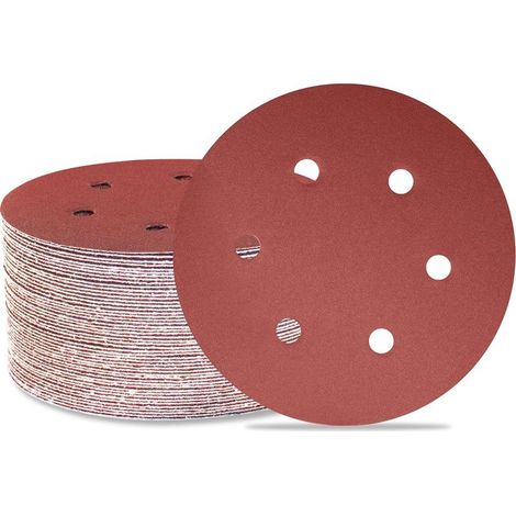 Lot de 50 disques de ponçage 150 mm 6 trous Grain 180 Papier abrasif Orbital aléatoire pour travail du bois, automobile, métal (1/5)