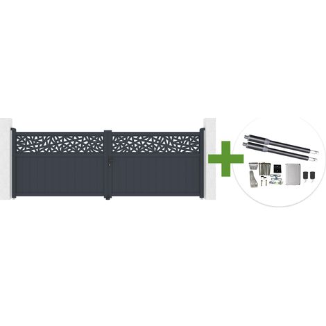 Portail battant 4m DOLOMITE RUIVO H.140cm aluminium gris + Motorisation de portail battant RANGER B150