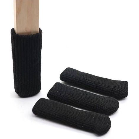 Fundas de punto de 12 piezas para patas de sillas, fundas negras para muebles, aptas para suelos de madera, amortiguación de sonido, 10 x 3 cm (1/2)