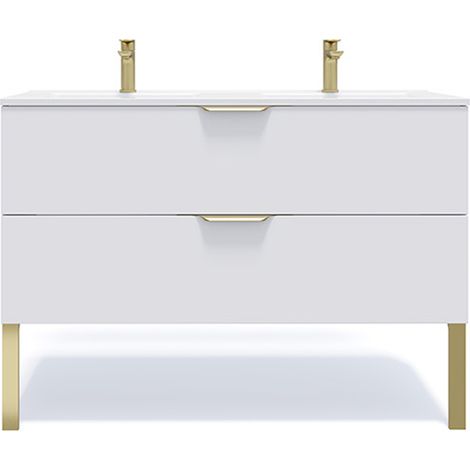 Meuble de salle de bain suspendu double vasque intégrée 120cm 2 tiroirs Blanc - Venice (1/5)