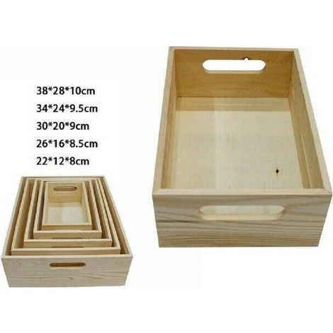 Trade Shop - Set 5 Cassette Cassetta In Legno Naturale Decoupage Matrioska Scatola -