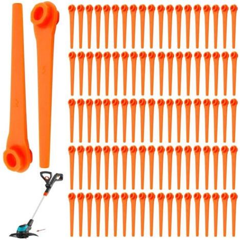 Lot de 100 lames de rechange en plastique pour tondeuse à gazon Gardena 9823 9825 9820 9821 Orange 70 mm (1/4)