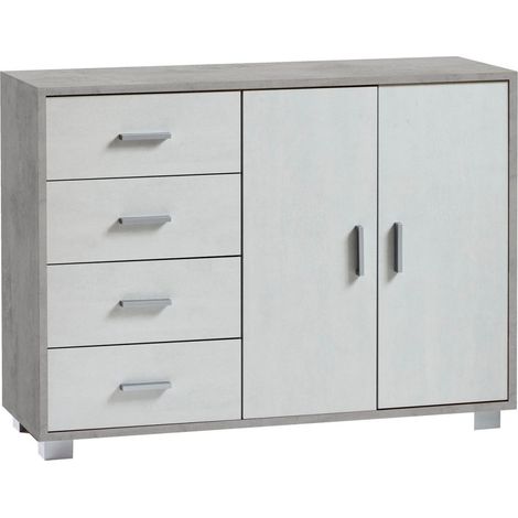 Mobile 2 Ante 4 Cassetti 116L x 41P x h86 – Finitura Cemento e Bianco Opaco – Sarmog (1/3)