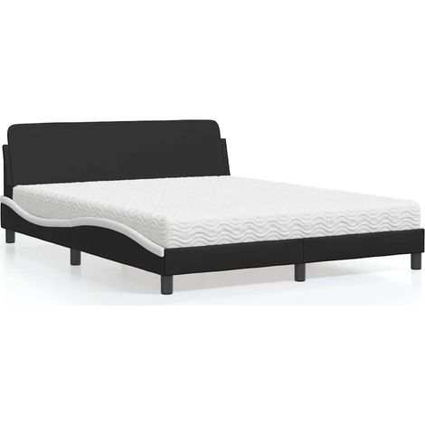 vidaXL Lit avec matelas Dover noir et blanc 160x200 cm similicuir (1/5)