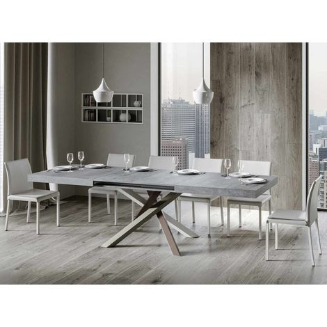 Table extensible 6 à 12 personnes gris cendré et pieds entrelacés 4 couleurs L 160 à 264 cm Artemis (1/5)